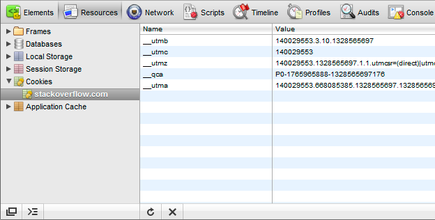 Webkit Developer Tools - Inspecting a Sites Cookies