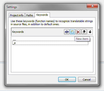 Poedit Settings Dialog – Keywords Tab